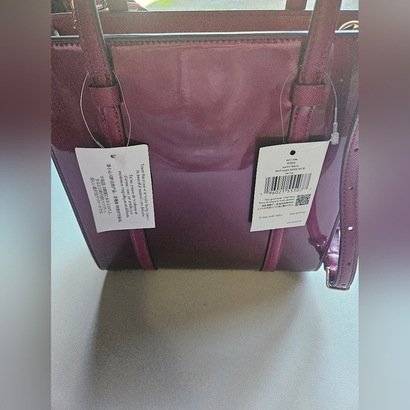 NWT Kate Spade Kenzie Patent Faux Leather Mini Tote Dark Raspberry - Picture 7 of 7